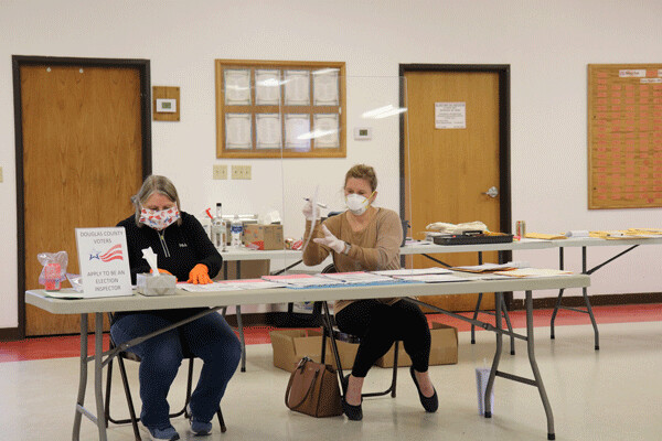 Poll workers at the Billings Park Community Center in Superior on April 7. Photo credit Felicity Bosk.