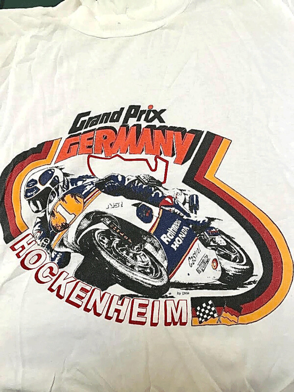 A 30-year-old souvenir t-shirt from a rainy day stop at Hockenheim in Germany.