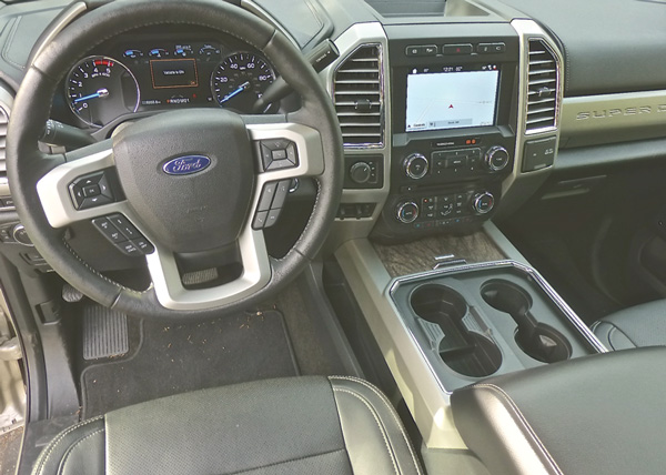 Driver's view of controls and gauges inside F-350 Super Duty. Photo credit: John Gilbert