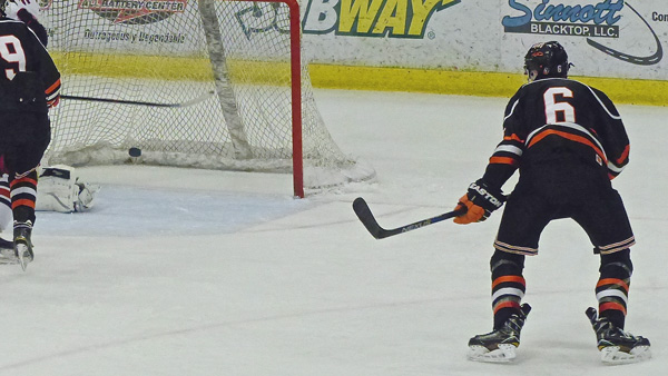 White Bear Lake junior Max Jennrich scored at 6:01 of the first period and the goal stood up to beat Duluth East 1-0 in the Greyhounds opener at Heritage Center. Photo credit: John Gilbert