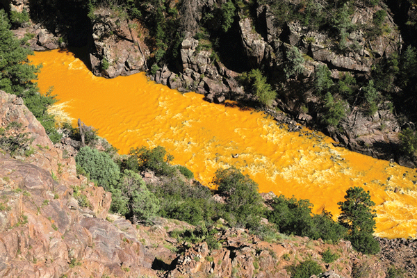 The Animas River spill of 2015 sent toxic mine waste through three western states. Mine waste catastrophes are  becoming more common as low grade deposits produce more waste rock, and mining companies use cost-cutting measures Credit: Animas River polluted by a massive spill less than 24 hours before. Mor on flickr